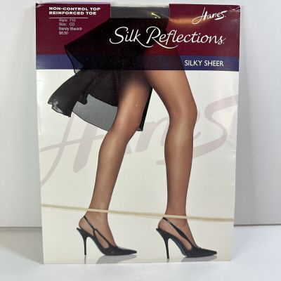 Hanes Silk Reflections 716 CD Silky Sheer Reinforced Toe Pantyhose Barely Black