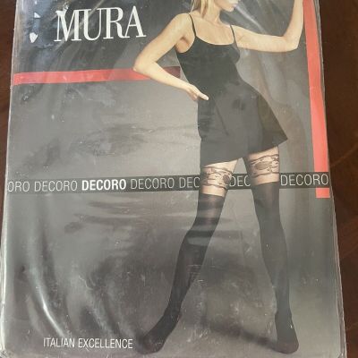 MURA MICROFIBRES 50 D OVERKNEE TIGHTS W/EMBROIDERED TULLE LACE BLACK SIZE-1/2 S
