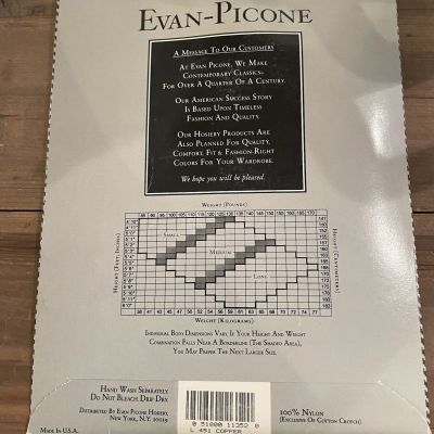 Evan Picone Opaque Panty  Hose Color Copper Size Long