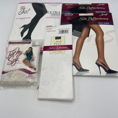 5 Pc Queen Mixed Lot Variety Colors Pantyhose & Knee Hights Sz XL-4X New in Pack