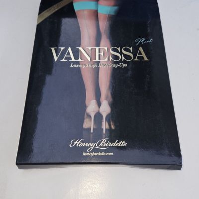 Honey Birdette Vanessa Mint Stockings Luxury Thigh High Stay Ups Large new