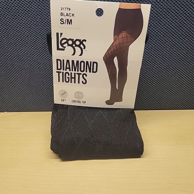 L'eggs Diamond Mesh Tights with Control Top #21779, Size S/M, Black