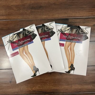 NEW - Bundle of 3 Silk Reflections Black Control Top Pantyhose - Size IJ