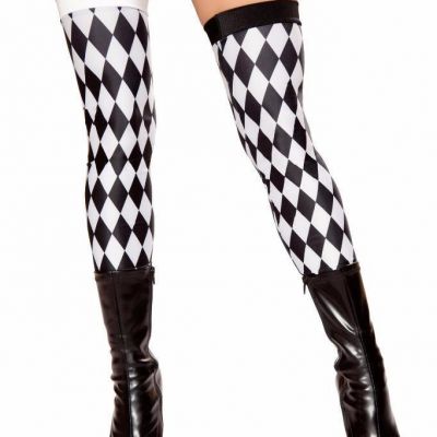 Jester Thigh High Stockings Leggings Harlequin Joker Costume Black White ST10044