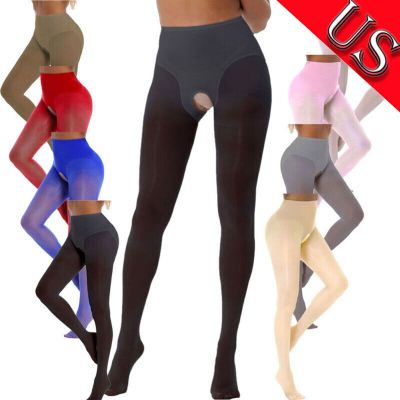 US Women Shiny Oil Pantyhose Footed Ultra Thin Sheer Tights High Waist Stockings