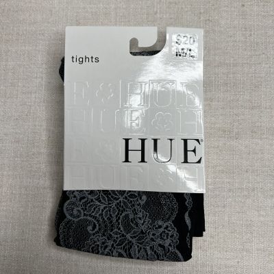 1 Pair Of Hue Womens Printed Lace Floral Design Tights Black Gray M/L