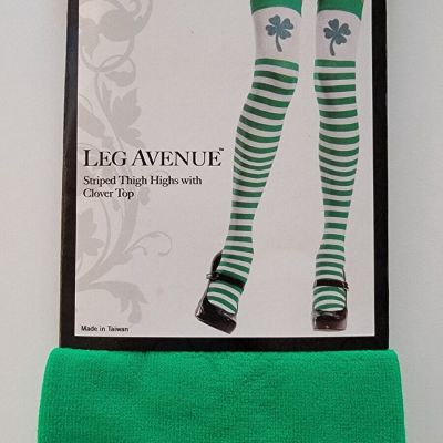 Leg Avenue St Patrick's Green Striped Thigh High with Clover Tops - One Size