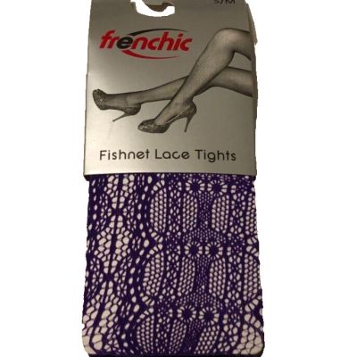 $10 Frenchic Suspender Style 2 Fishnet Crochet Lace Tights Purple S/M New