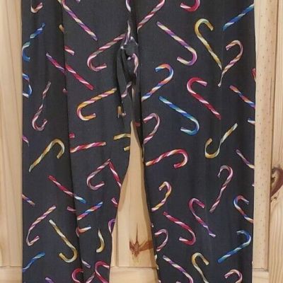 Women's Size Large SBS Fashion Leggings Black With Colorful Candy Cane Warm (L)
