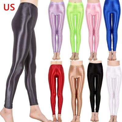 US Mens Womens Metallic Compression Pants Workout Athletic Dance Running Tights