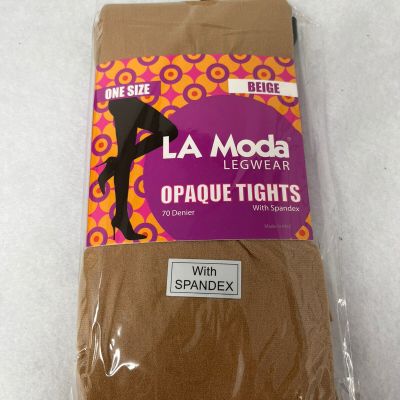 LA Moda Opaque Tights with Spandex in Beige America One ?Size With Panel