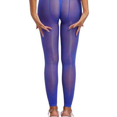 US Womens Stretchy Silk Pantyhose Shiny See Through Zipper Crotch Stocking Tight