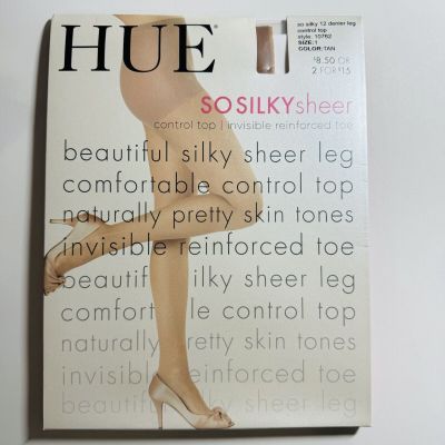 New HUE So Silky Sheer Control Top Pantyhose Invisible Toe Womens Sz 1 Tan 10762
