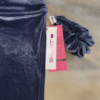 NWT SHEFIT Leggings Size 1 Luxe Blue Velvet  w/Hair Scrunchie Soft Workout Pant