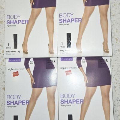 Lot Of 4 Hanes Style Essentials Body Shaper Pantyhose Silky Sheer 3X / 4X Black