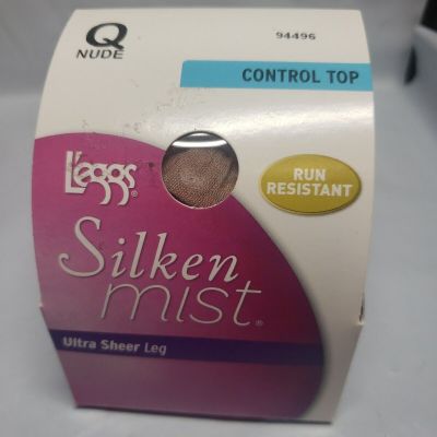 Leggs Silken Mist Control Top Q Large Nude Ultra Sheer Leg Pantyhose #94496