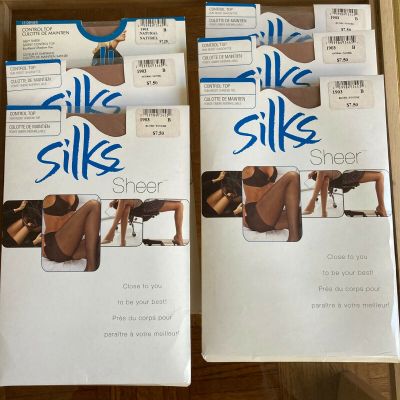 Silks Sheer Control Top Run-Resist Shadow Toe Pantyhose (6 pairs) – Size B – New