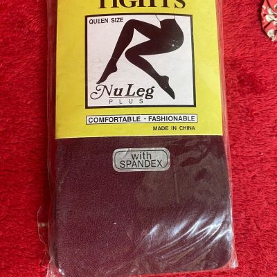 New In Package Nu Leg Plus Size Queen Burgundy Tights with Spandex