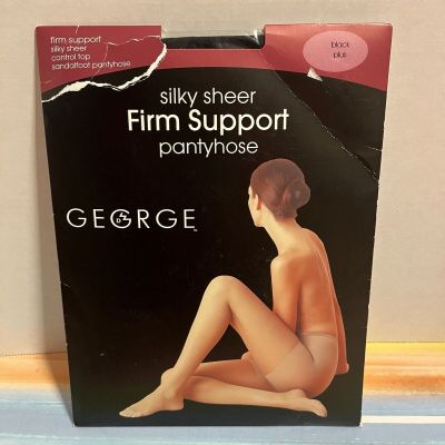 George silky sheer firm support pantyhose plus size black control top sandalfoot