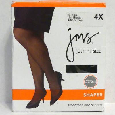 JMS Just My Size - Hosiery SHAPER Jet Black, Sheer Toe, Smoothes & Shapes, 4X