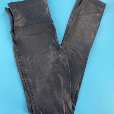 Spanx Faux Leather Leggings Small Black Shiny Metallic Pull On Womens
