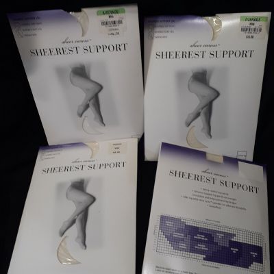 Lot Of 4 Control Top Panty Sheerest Support Leg Pantyhose Average Bone White NIP
