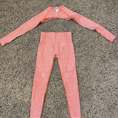 Gymshark Vital Seamless set orange marl - leggings, shrug - size small