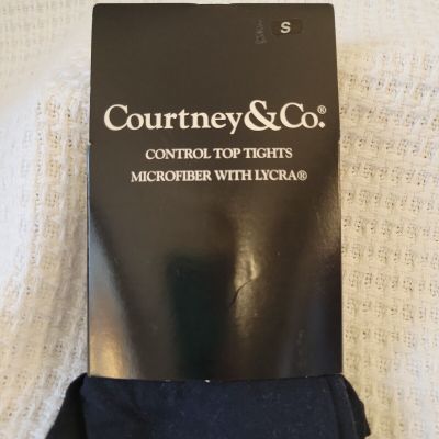 Courtney & Co Control Top Tights Microfiber with Lycra, Dark Navy, Size Small