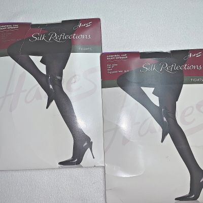 2 Packages Hanes Silky Opaque Tights Control Top 3P Black OA869 Silk Reflections