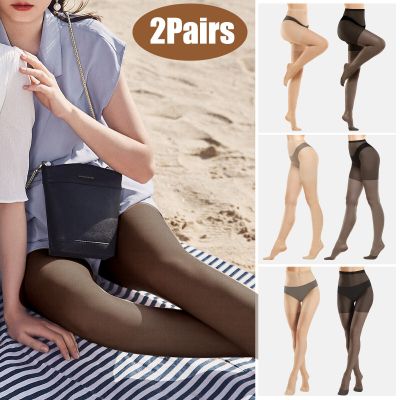 2 Pair Glossy Pantyhose Ultra Sheer Tights High Waist Stocking For Women Fashion