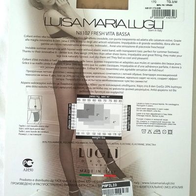 New Luisa Maria Lugli Fresh Sheer Invisible Tights 8 Den Nude Pantyhose Size S