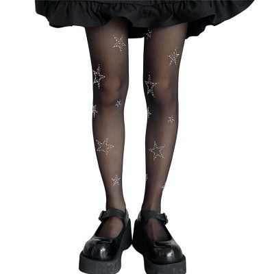 Club Stockings Perspective Dressing Up Sexy Rhinestone Star Pattern Stockings