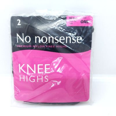 No Nonsense Nylon Knee Highs Sheer Toe ONE Size Off Black 2 Pair New Sealed