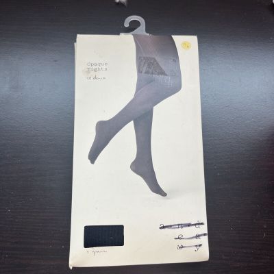 A New Day Opaque Black Women's Ribbed Tights Size S/M 50 Denier