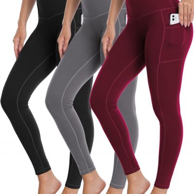 3 Pack Leggings with Pockets for Women,High Waisted Workout Tummy Control Yoga P