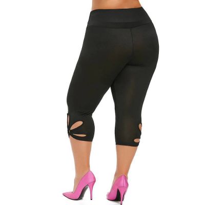 Plus Size Womens Stretch Capri Skinny Pants Ladies Workout Cropped Yoga Trousers