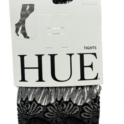 NWT HUE Womens Black Ornamental Lace Floral Tights Stockings M/L