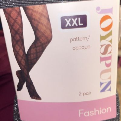 1 Pack of 2 Joyspun Maroon Opaque  & Silver Black Shimmer Tights Size XXL