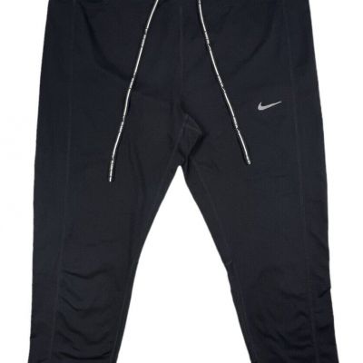 Nike Dri-Fit Leggings Womens Black Swoosh Crop Capri Logo Drawstring Size XL