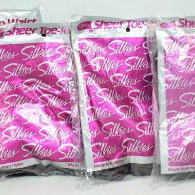SILKIES TOE TO WAIST PANTYHOSE Lot Of 4 X-Tall Black, Taupe, Off-White