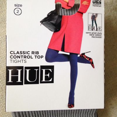 Hue Classic Rib Control Top Ladies Gray Tights - Size 2 (120-170 lbs)