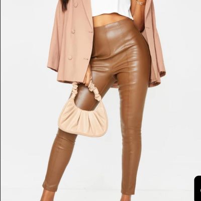 PrettyLittleThing I NWT Tan Faux Leather Leggings Size 2