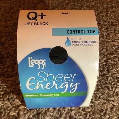 Leggs sheer energy control top pantyhose, color jet black, size: Q+
