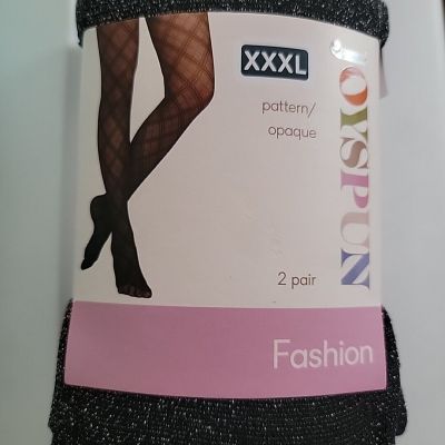 Joyspun Fashion Tights 3XL 2 Pair - Black Shimmer and Opaque Plum