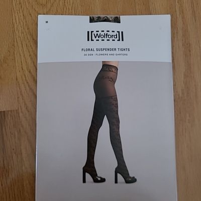 Wolford 14966 Suspender Tights Fairly Light/ Black Floral Belt Size M