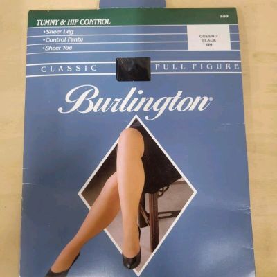Burlington Classic Full Figure Pantyhose Size Queen 2 Black