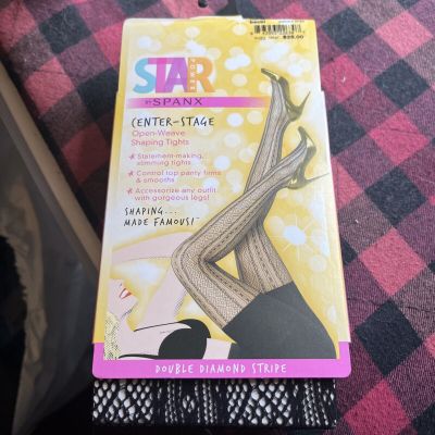 Star Power by Spanx Open-Weave Diamond Stripe Black Shaping Tights Sz C