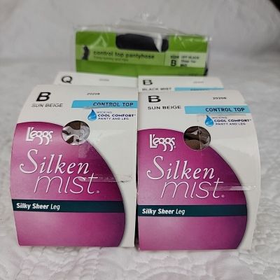 NEW L’eggs Silken Mist Control Top Cool Comfort Pantyhose Stockings Size B Lot