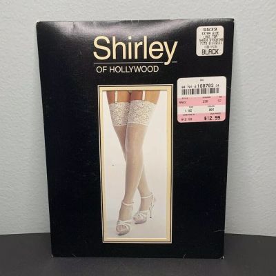 Vtg Shirley of Hollywood Black Lace-Top Sheer Nylon Stockings USA Fits 8.5-11