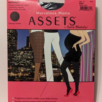 Marvelous Mama Assets by Blakely BLACK Maternity Opaque Stripe Tights Sz 3 Spanx